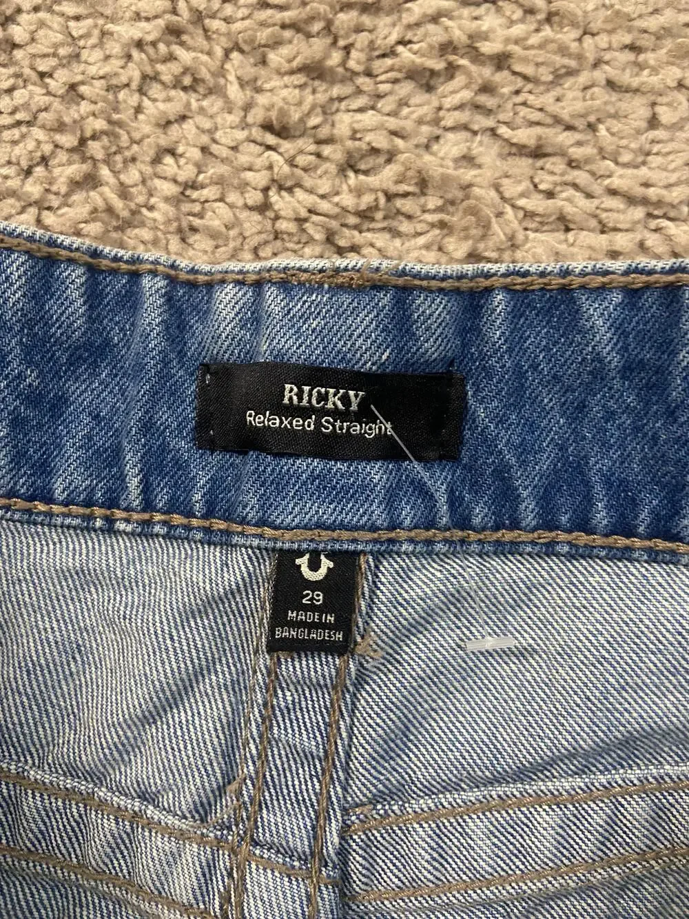 True Religion Ricky Shorts Mens 29 Blue Denim Relaxed Fit Distressed Bermuda